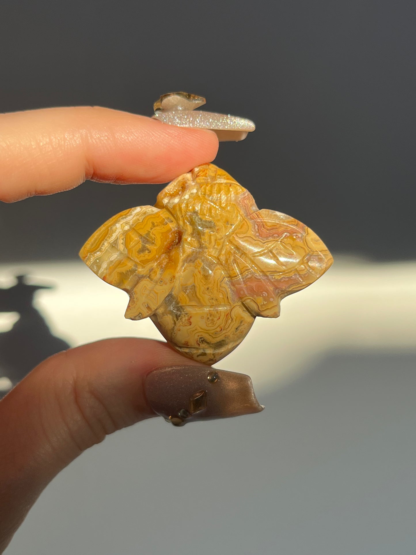 Golden Lace Agate Bee Carving (You Choose)