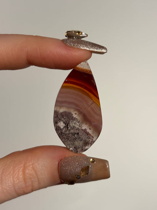 Red and Pink Laguna Agate Cabochon with Purple Moss Inclusions and Parallax Effect B