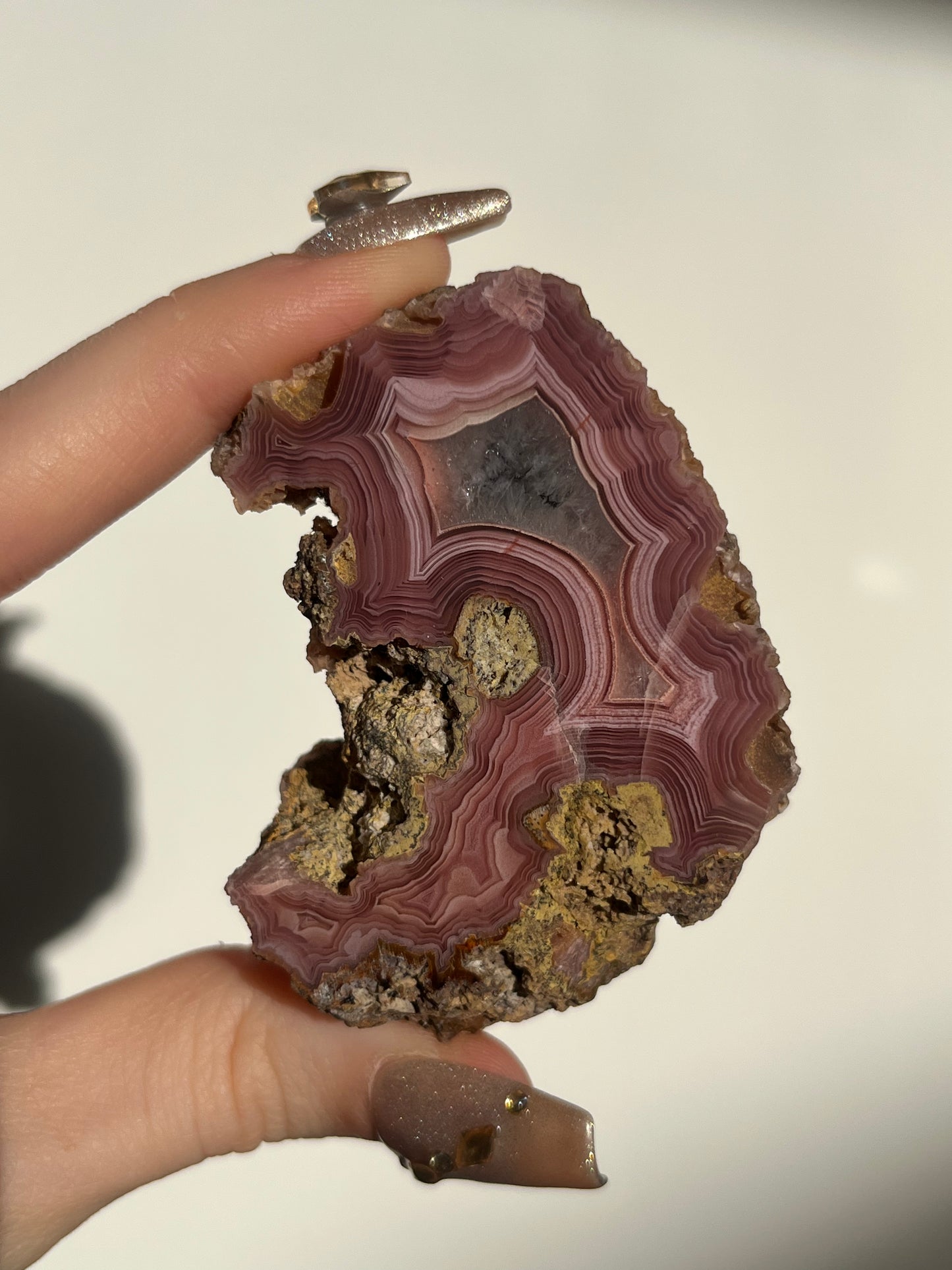 ‘Rosetta’ Dark Pink Laguna Agate Geode with Parallax