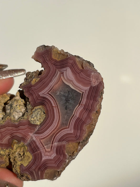 ‘Rosetta’ Dark Pink Laguna Agate Geode with Parallax