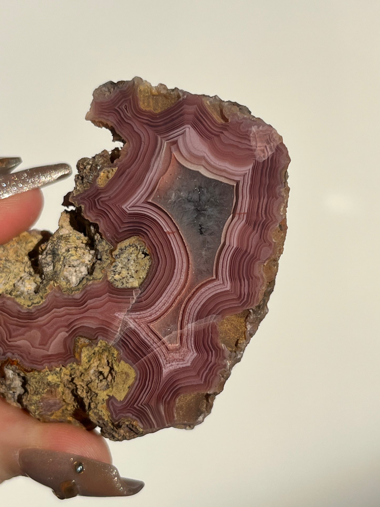 ‘Rosetta’ Dark Pink Laguna Agate Geode with Parallax