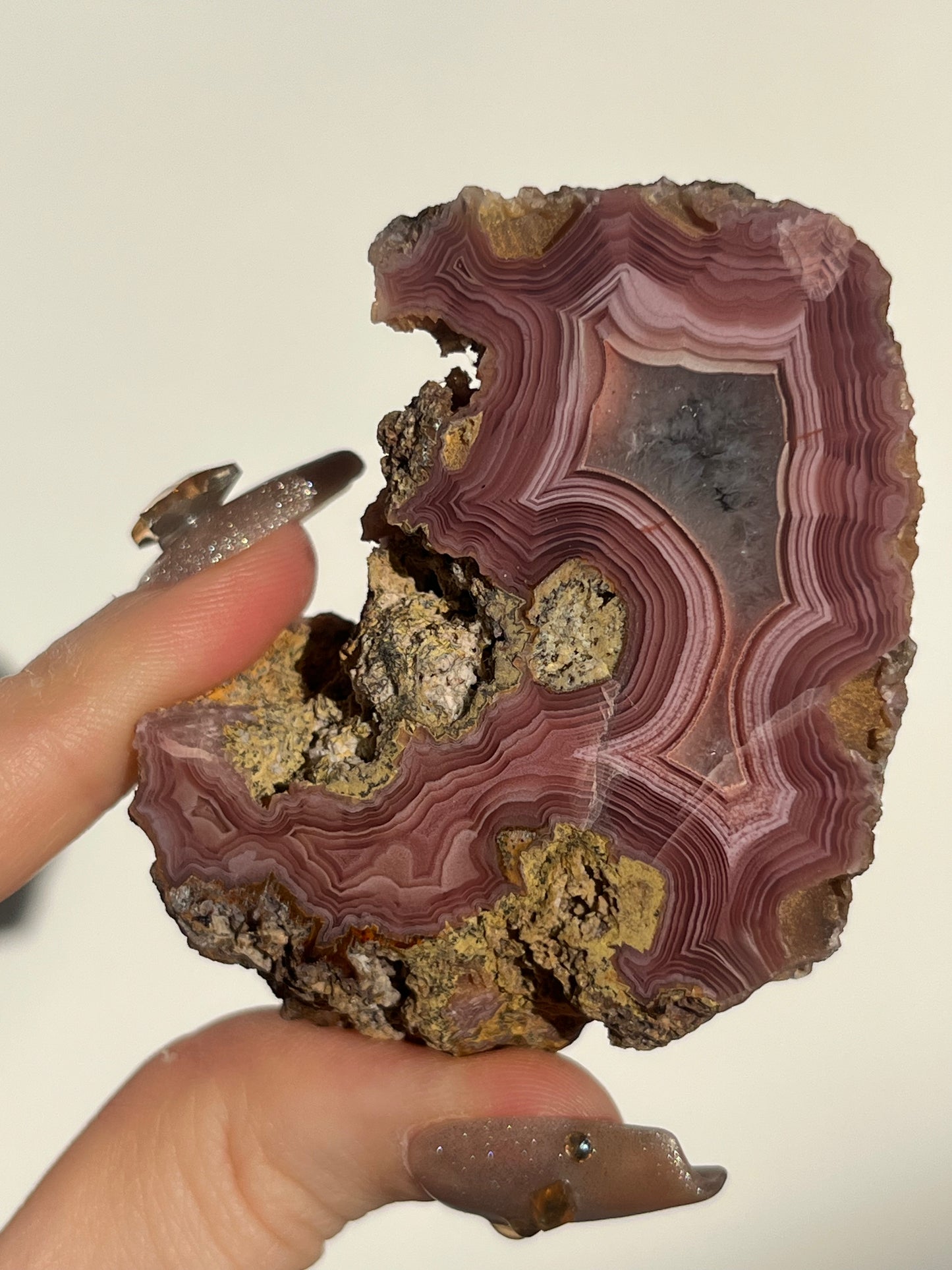 ‘Rosetta’ Dark Pink Laguna Agate Geode with Parallax