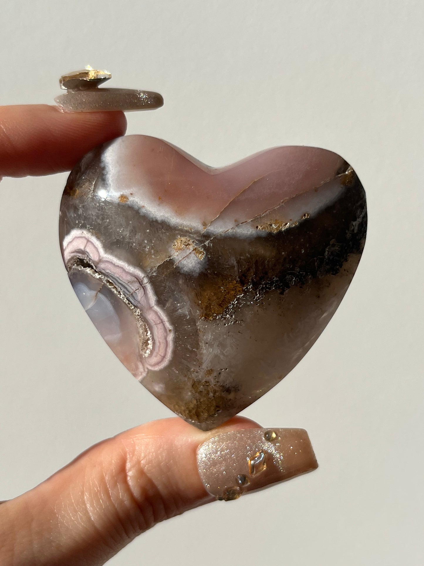 Pink Nebula Agate Heart Carving A