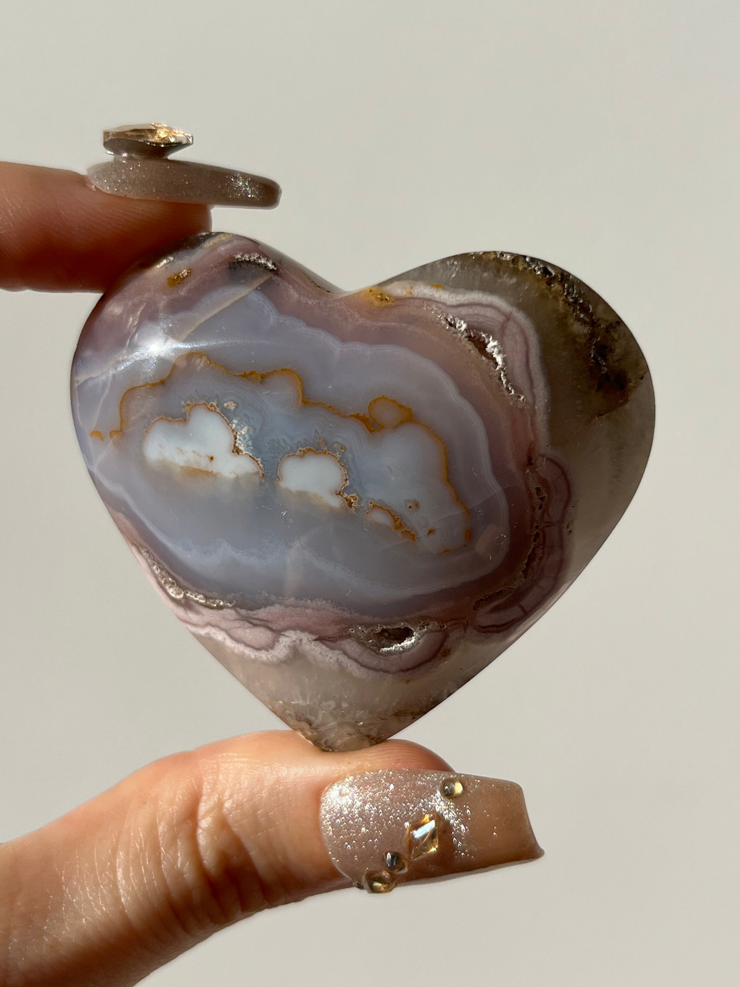 Pink Nebula Agate Heart Carving B
