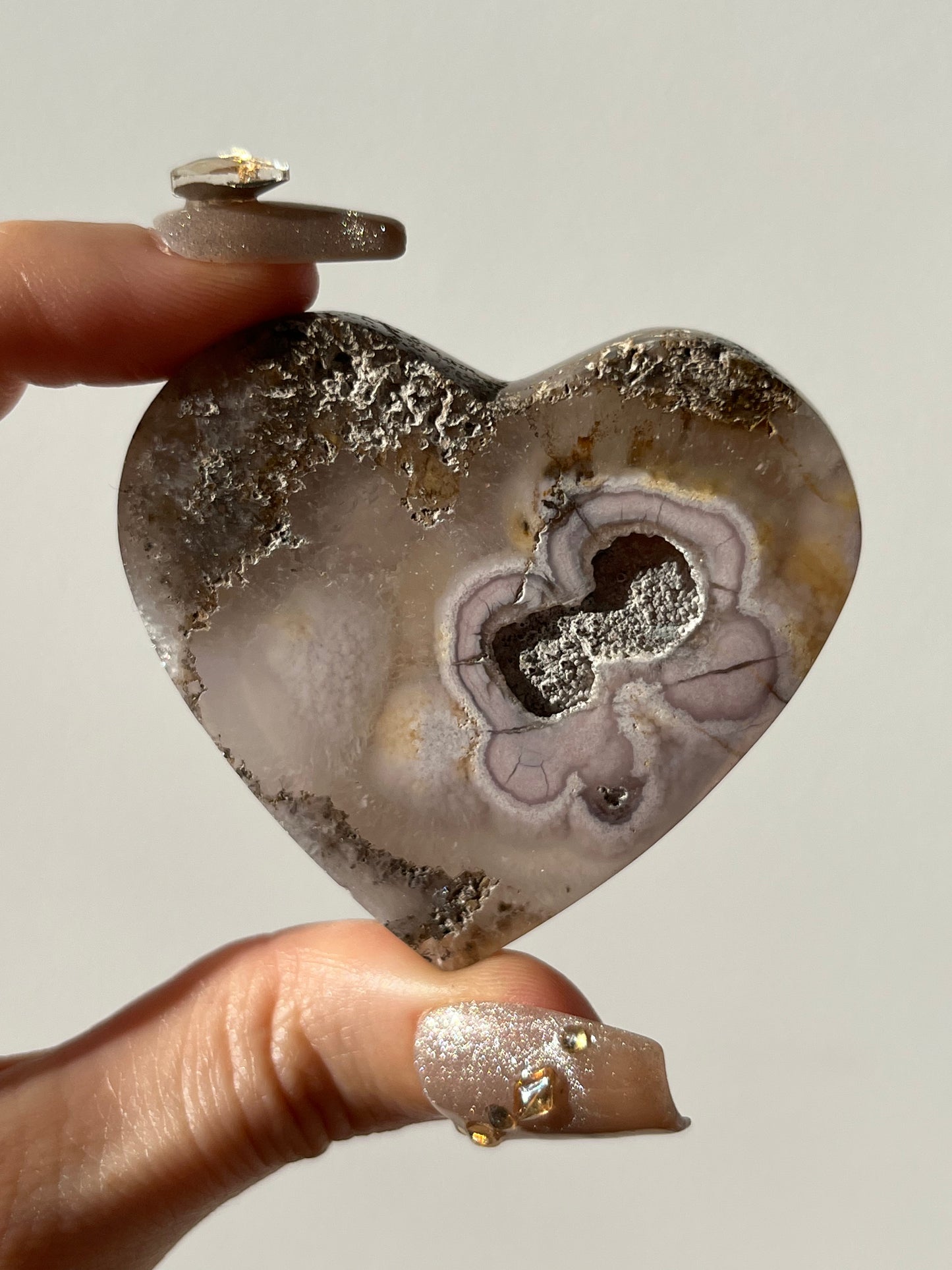 Pink Nebula Agate Heart Carving B