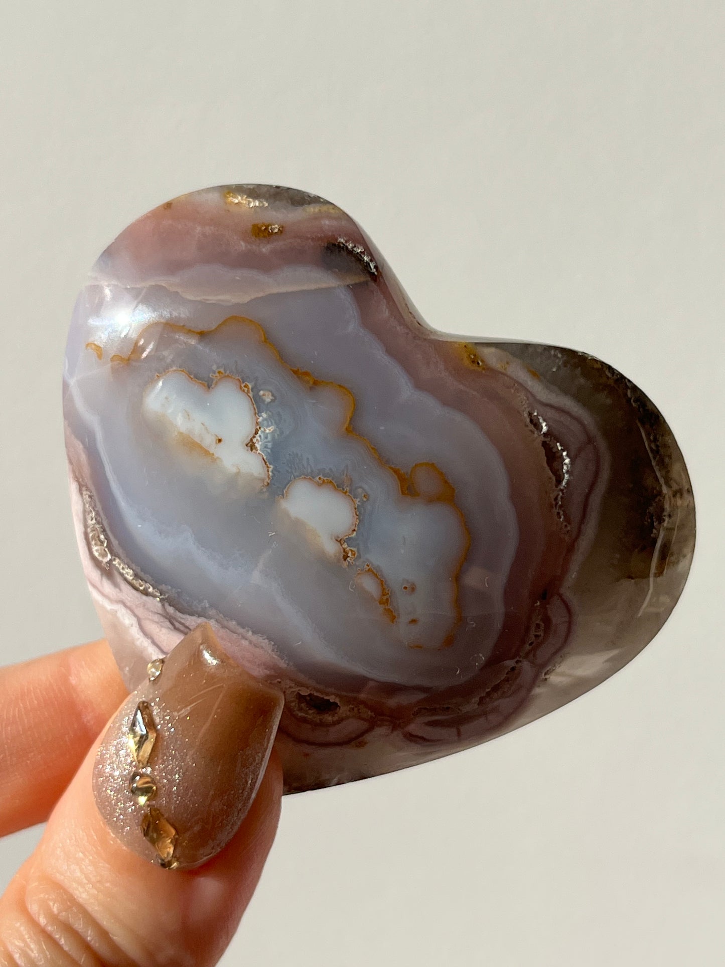 Pink Nebula Agate Heart Carving B