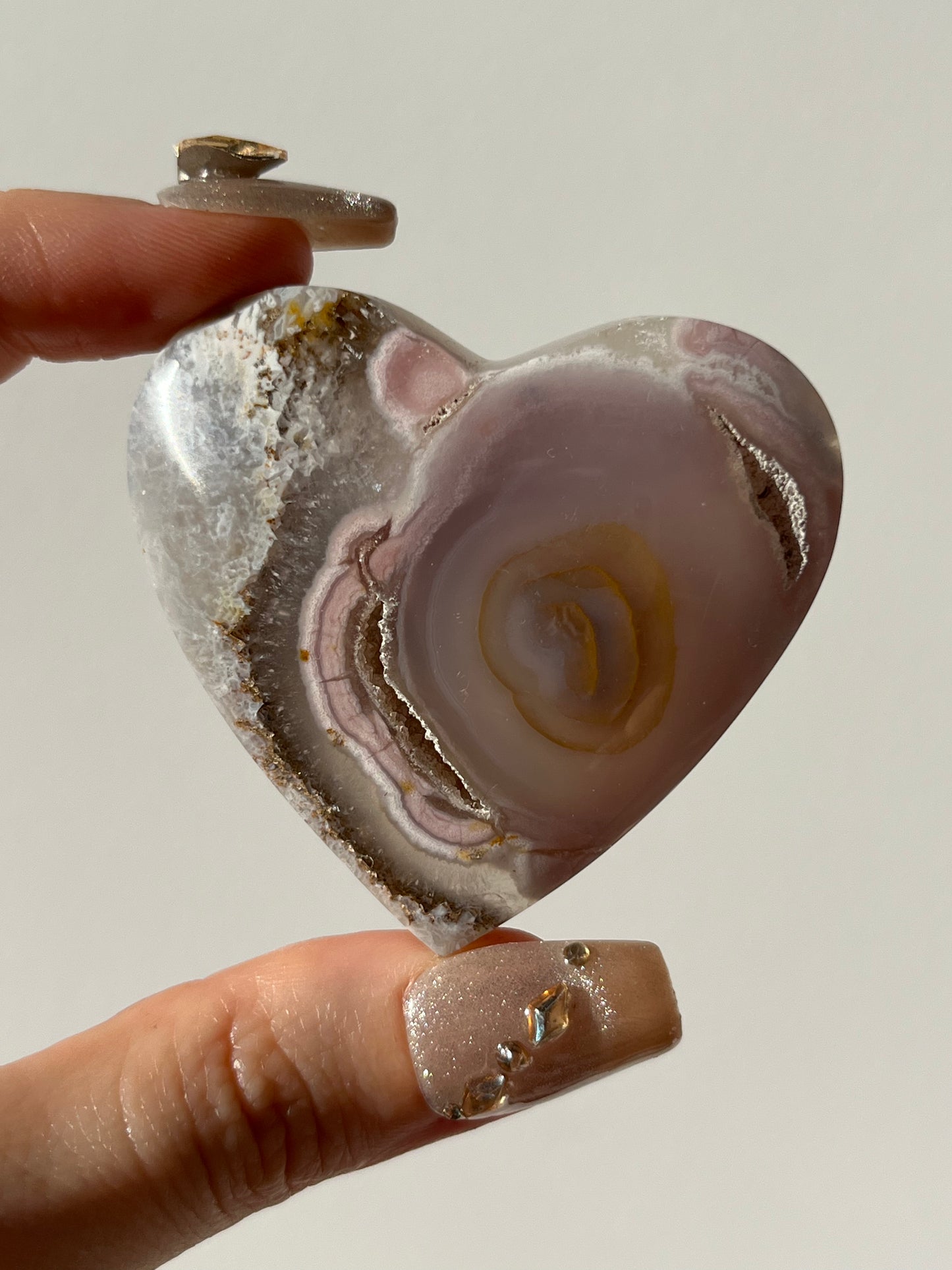 Pink Nebula Agate Heart Carving  C