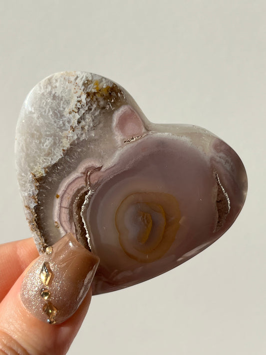 Pink Nebula Agate Heart Carving  C