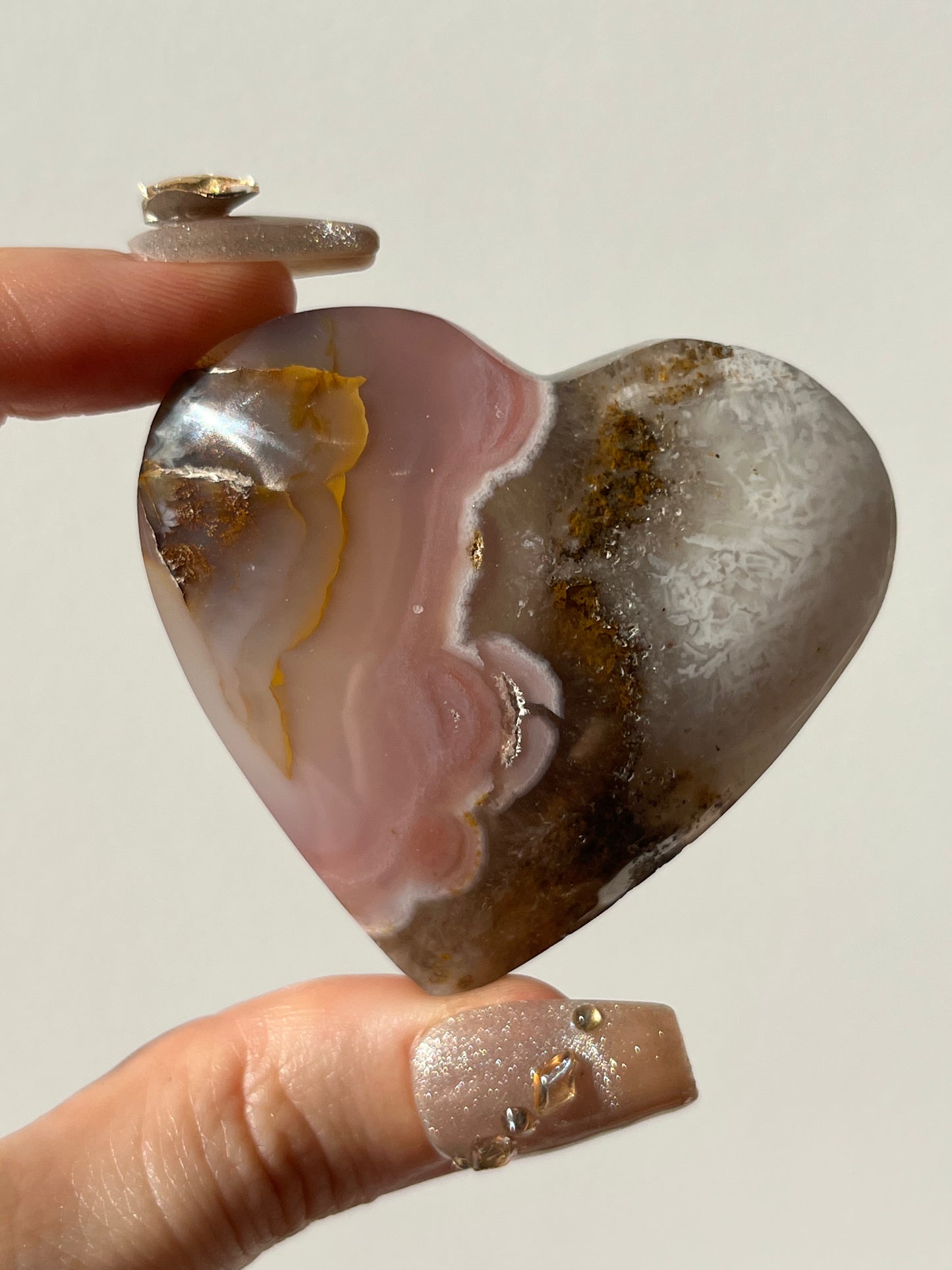 Pink Nebula Agate Heart Carving  D