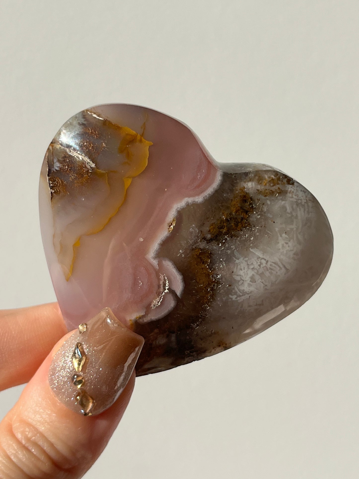 Pink Nebula Agate Heart Carving  D