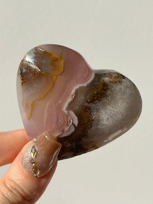 Pink Nebula Agate Heart Carving  D