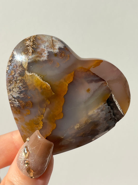 Pink Nebula Agate Heart Carving  E