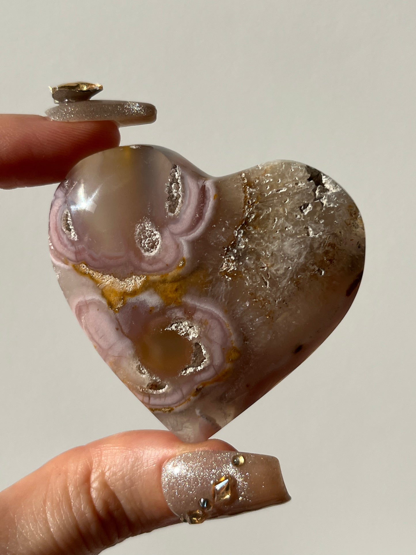 Pink Nebula Agate Heart Carving  F