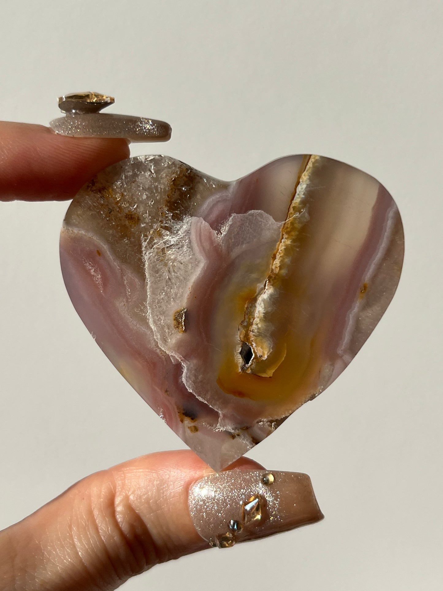 Pink Nebula Agate Heart Carving  F