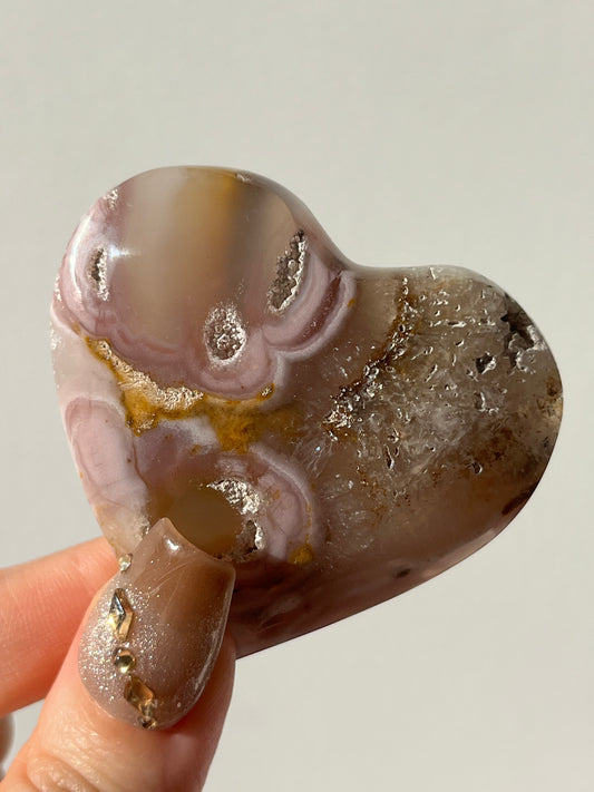 Pink Nebula Agate Heart Carving  F