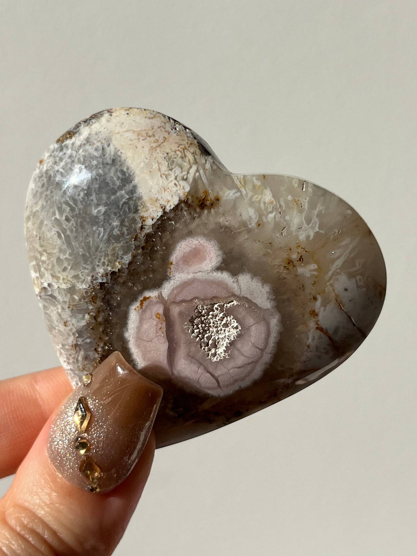 Pink Nebula Agate Heart Carving I