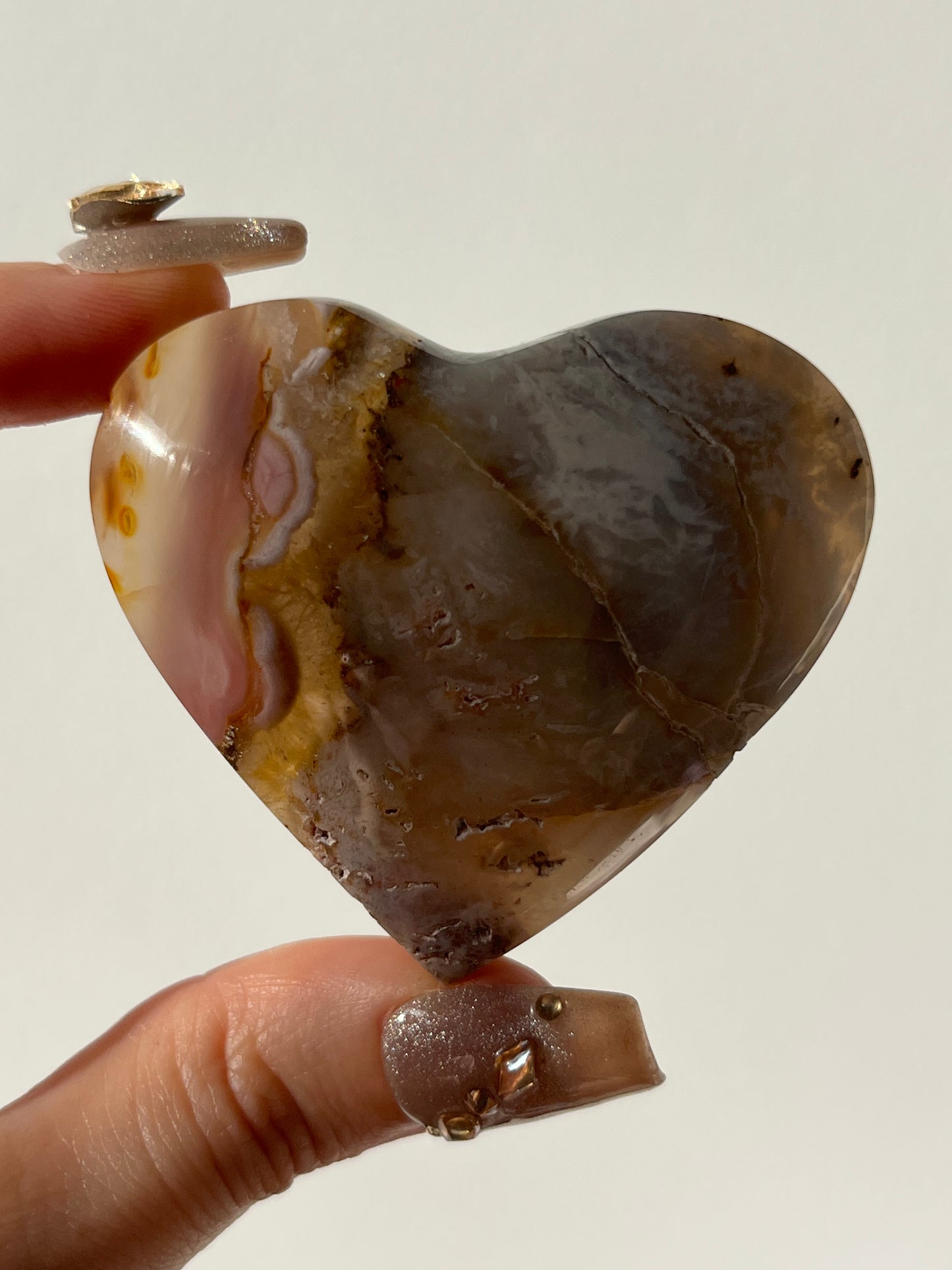 Pink Nebula Agate Heart Carving J