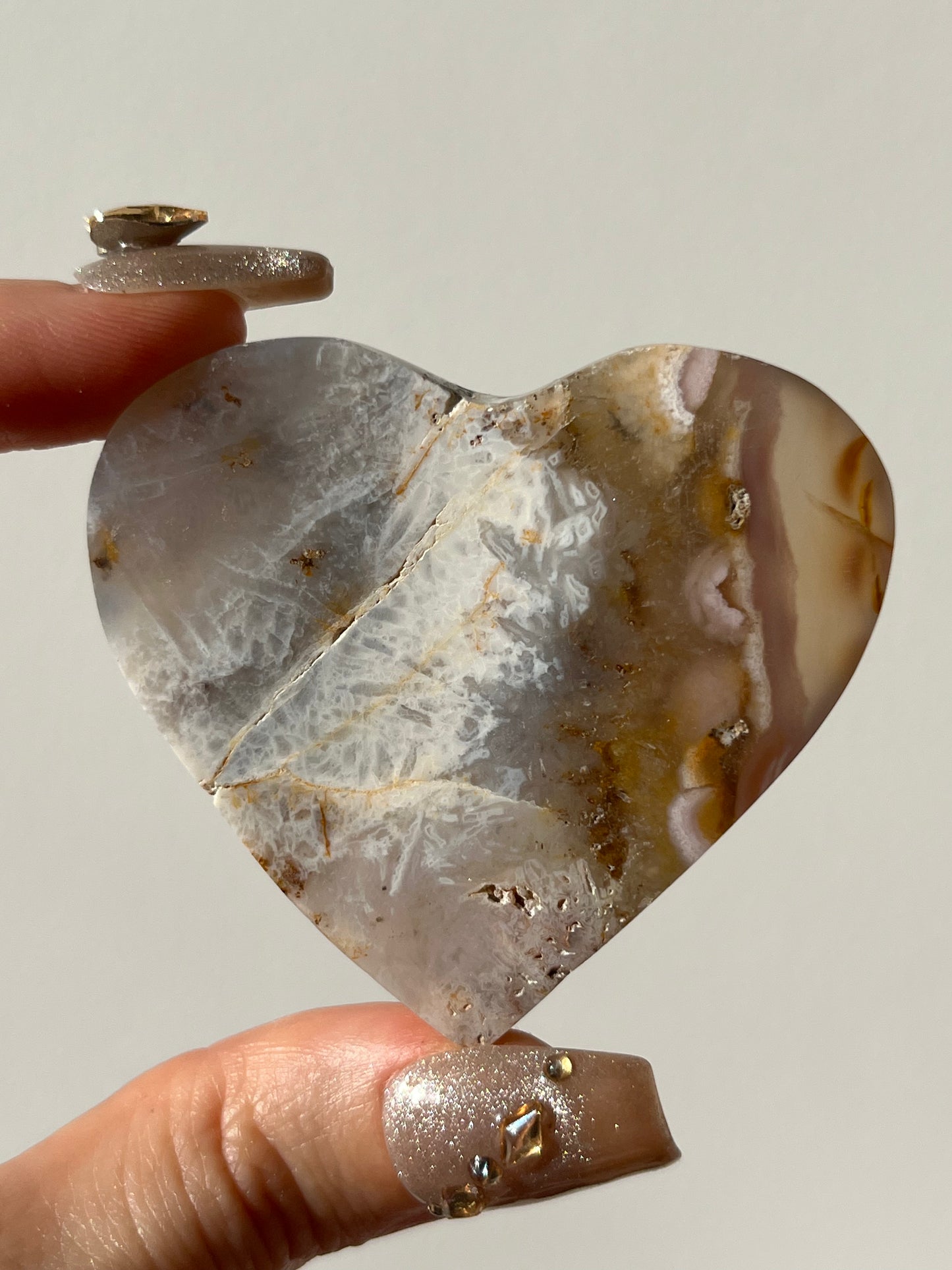 Pink Nebula Agate Heart Carving J