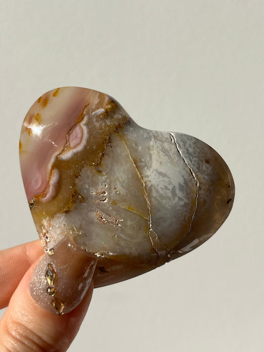 Pink Nebula Agate Heart Carving J