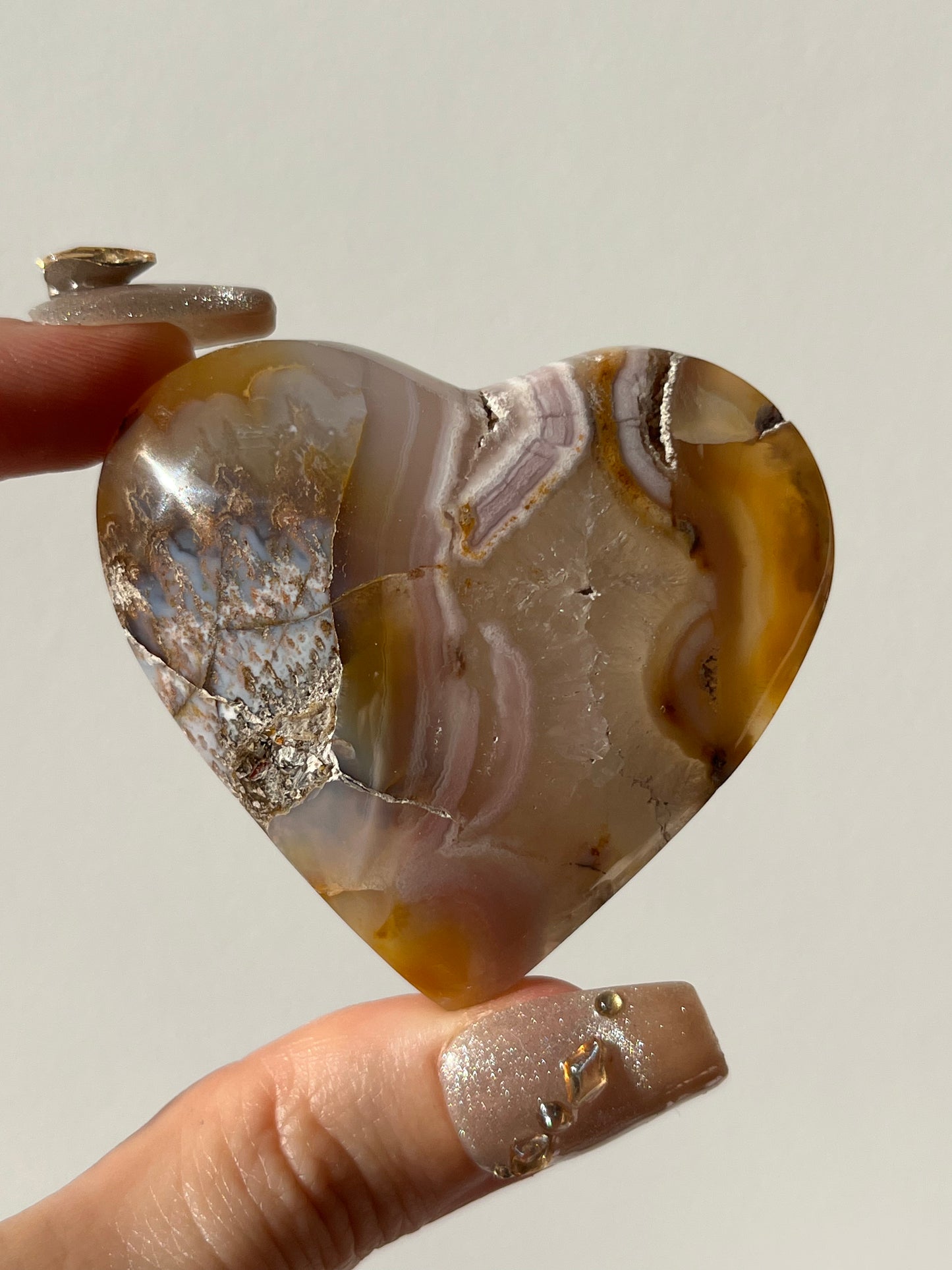 Pink Nebula Agate Heart Carving K