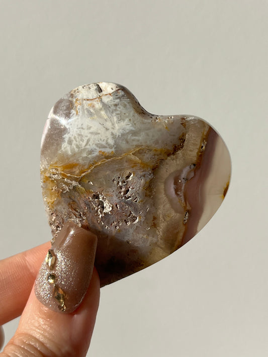 Pink Nebula Agate Heart Carving L