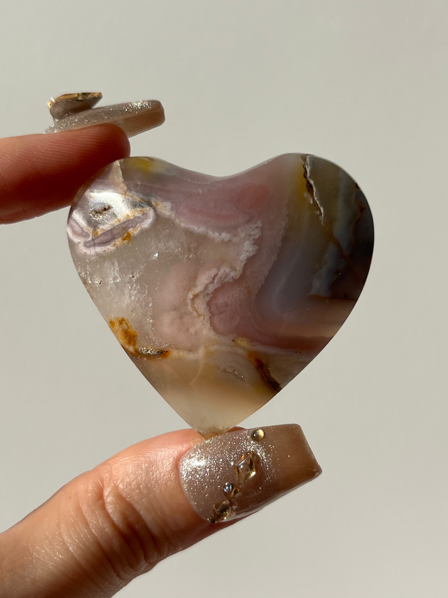 Pink Nebula Agate Heart Carving M