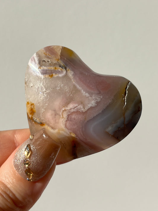 Pink Nebula Agate Heart Carving M