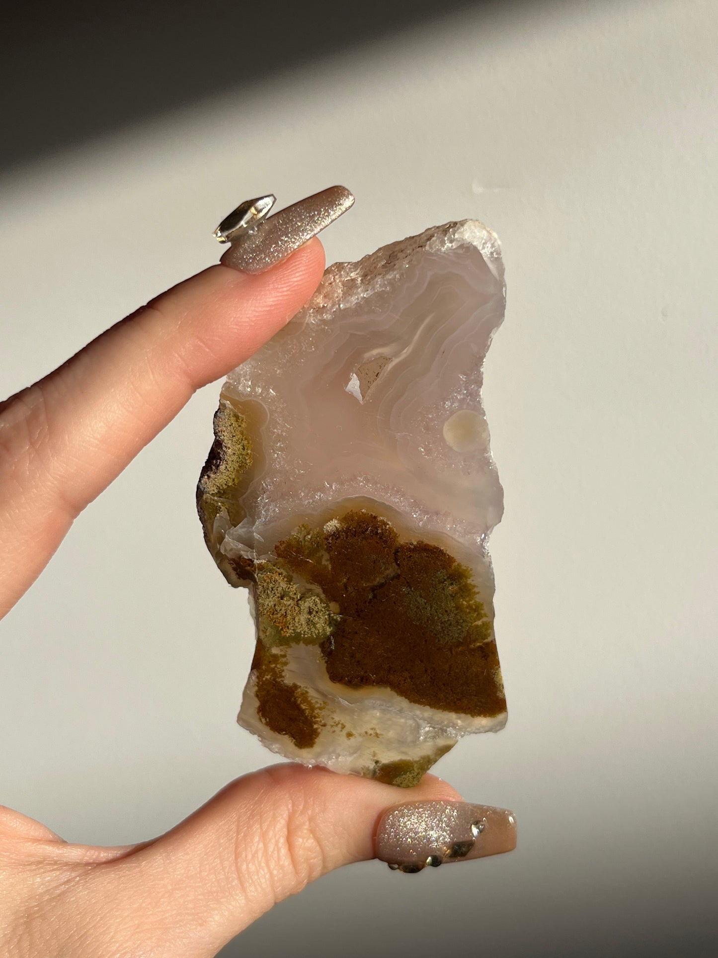 Nebula Agate with Pink Chalcedony and Multicoloured Moss Inclusions Slab A (Semi Polished)