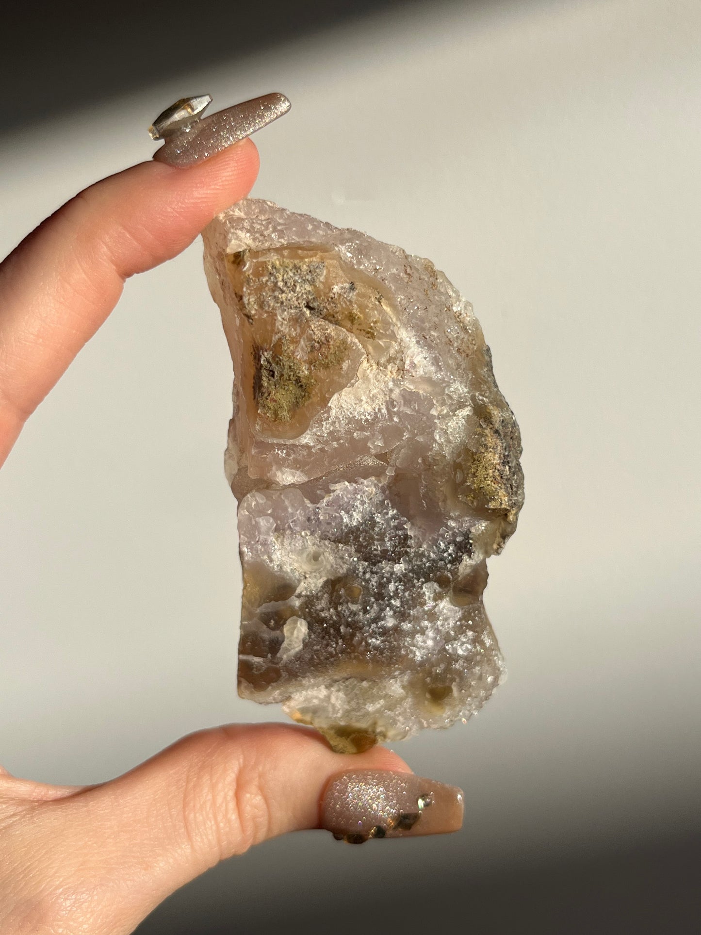 Nebula Agate with Pink Chalcedony and Multicoloured Moss Inclusions Slab A (Semi Polished)
