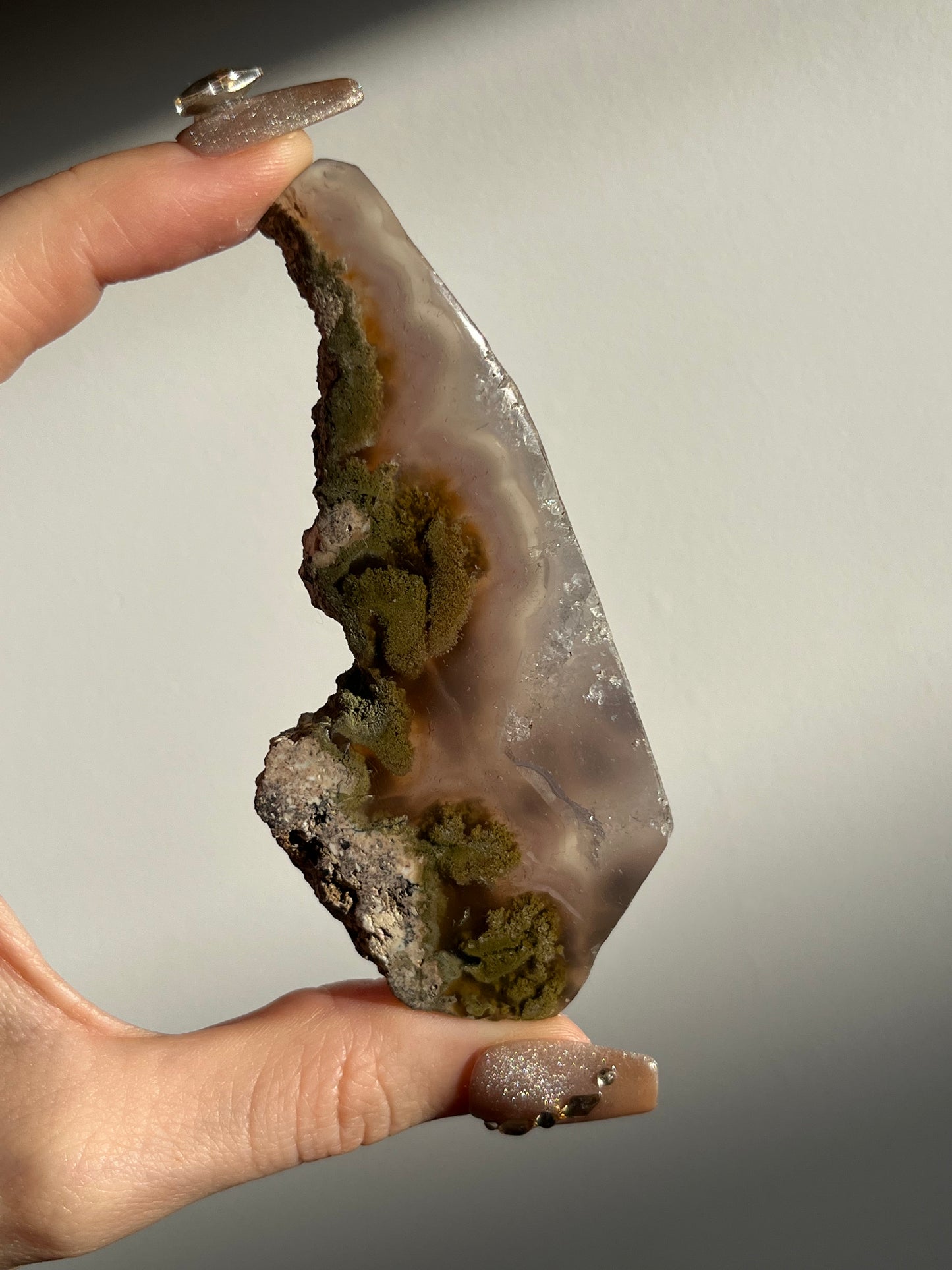 Nebula Agate with Mauve Chalcedony and Green Moss Inclusions Slab B