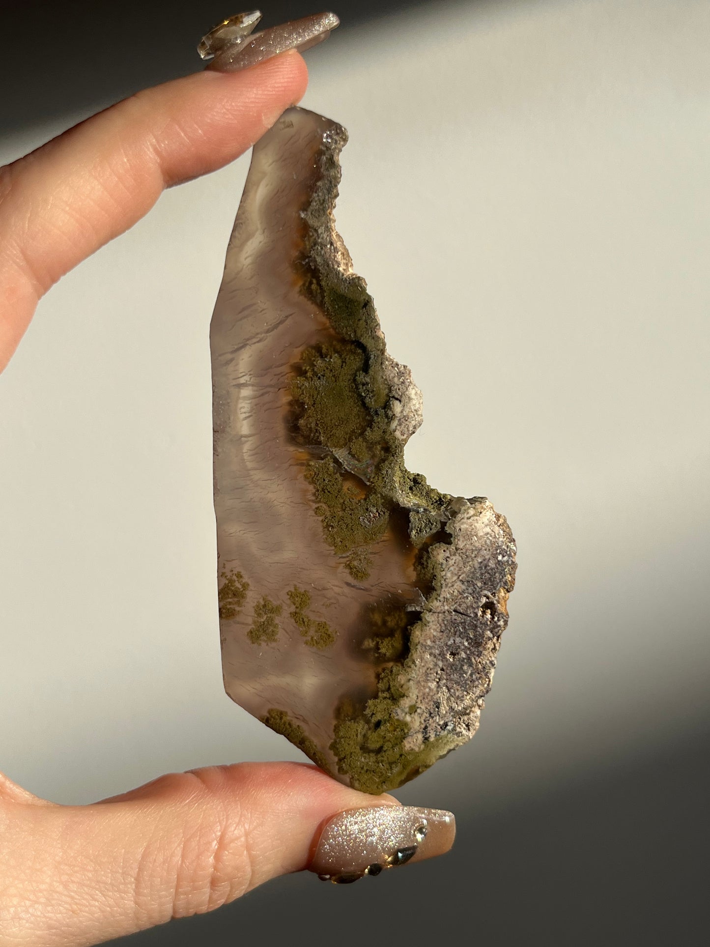 Nebula Agate with Mauve Chalcedony and Green Moss Inclusions Slab B
