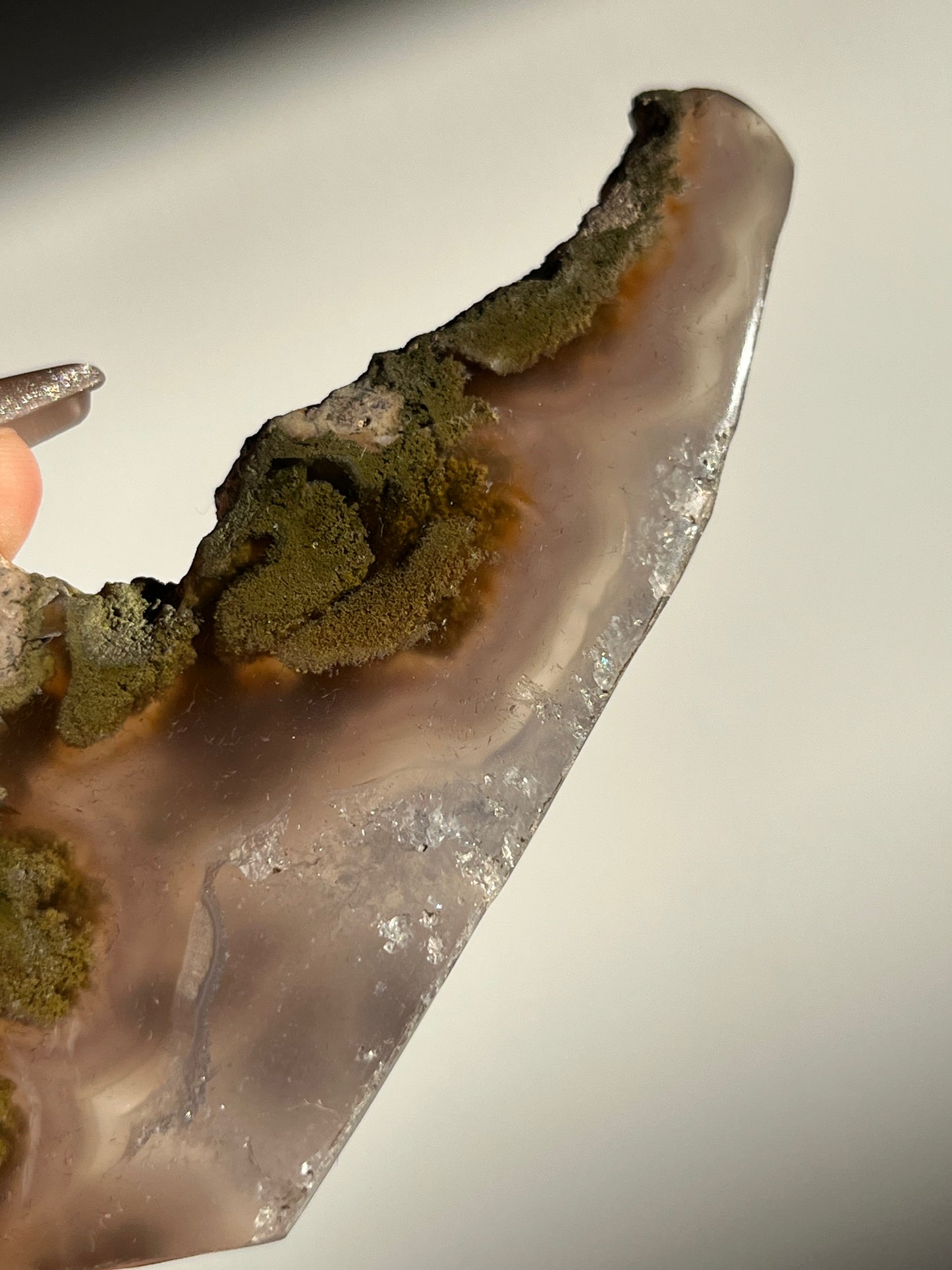 Nebula Agate with Mauve Chalcedony and Green Moss Inclusions Slab B