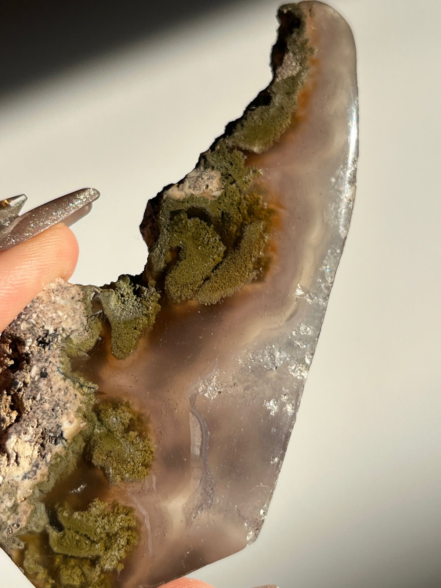 Nebula Agate with Mauve Chalcedony and Green Moss Inclusions Slab B