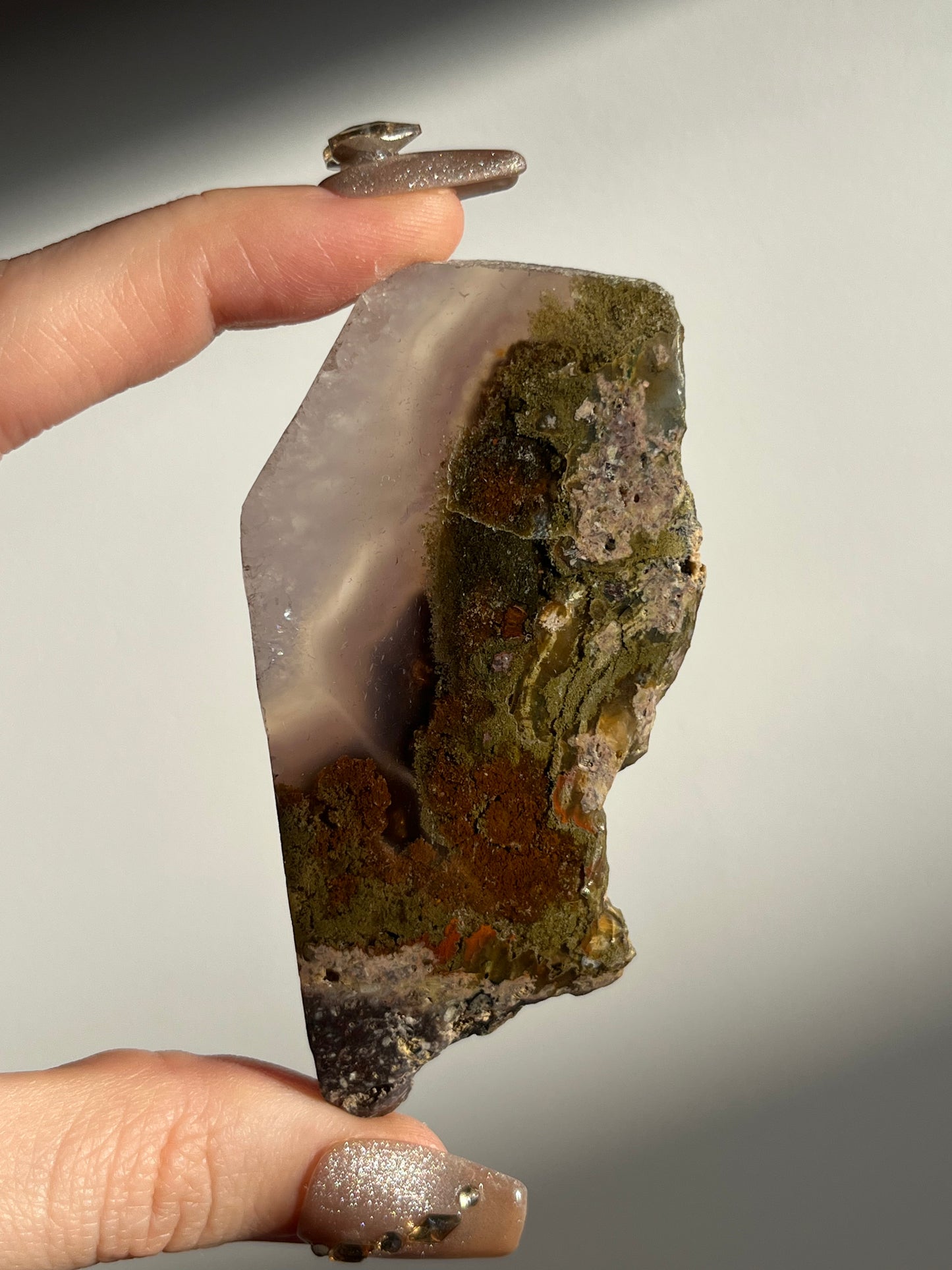 Nebula Agate with Mauve Chalcedony and Red Moss Inclusions C