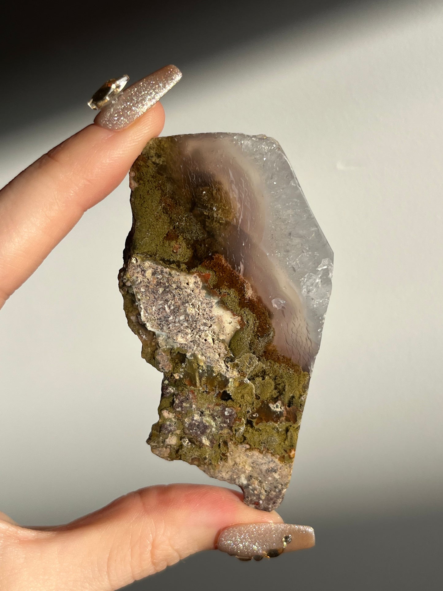 Nebula Agate with Mauve Chalcedony and Red Moss Inclusions C