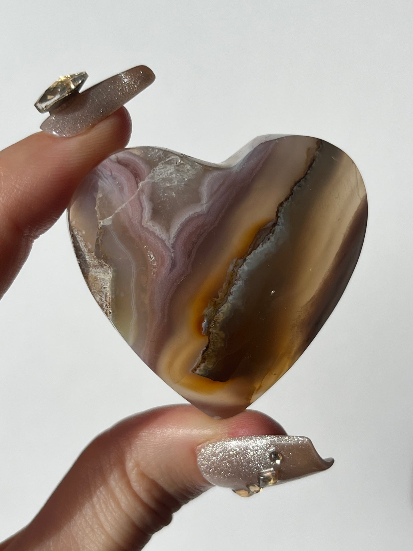 Pink Nebula Agate Flatback Heart
