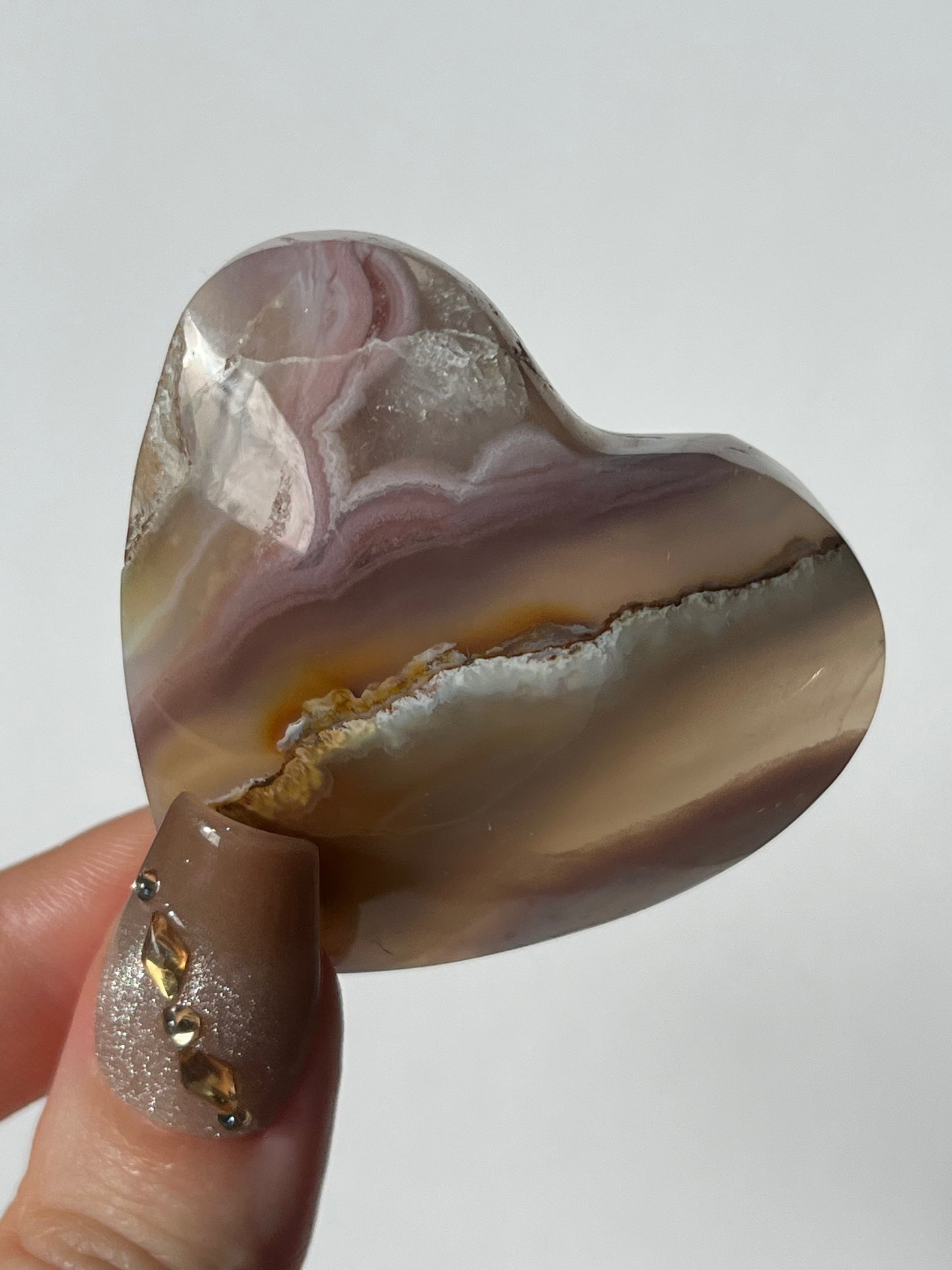Pink Nebula Agate Flatback Heart