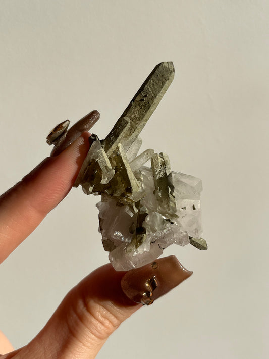 Pink Pagoda Calcite and Chlorite Coated Quartz Specimen C