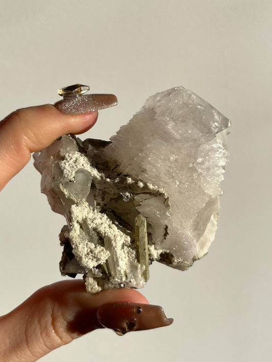 Pink Pagoda Calcite and Chlorite Coated Quartz Specimen E