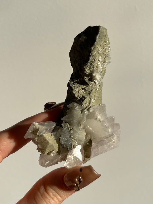 Pink Pagoda Calcite and Chlorite Coated Quartz Specimen G