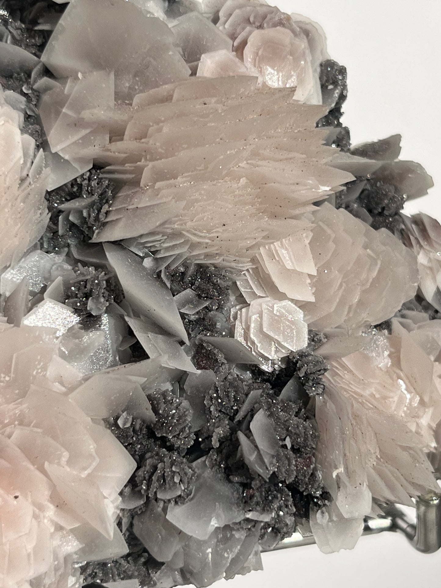 "The Queen of the Night" Pink Sakura Blossom Calcite on Quartz Coated Matrix Specimen with Custom Stand (Collector' Choice)