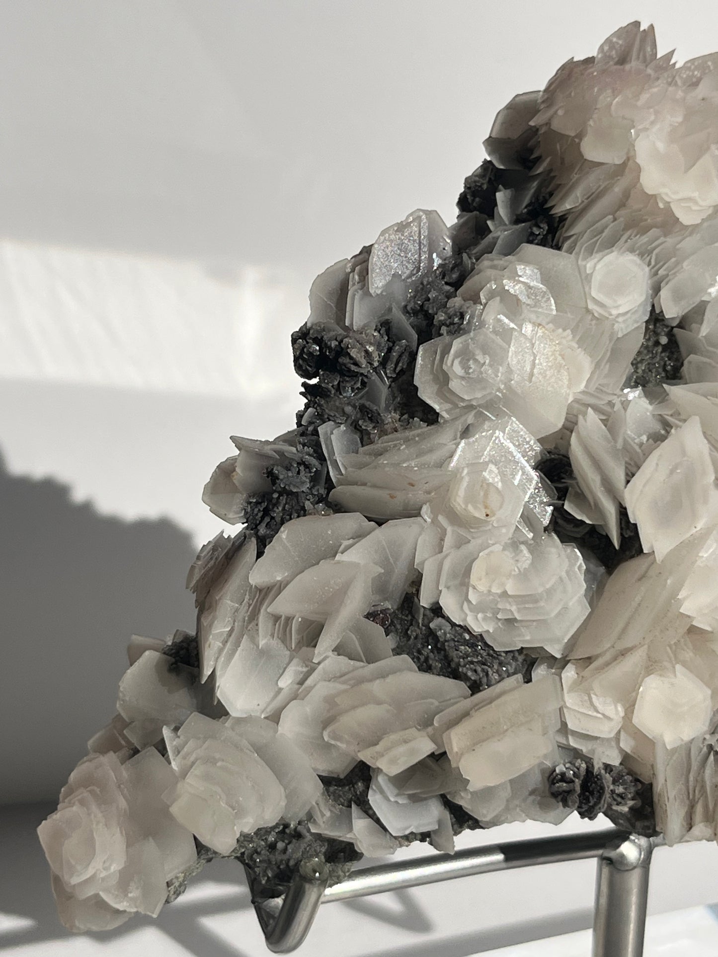 "The Queen of the Night" Pink Sakura Blossom Calcite on Quartz Coated Matrix Specimen with Custom Stand (Collector' Choice)