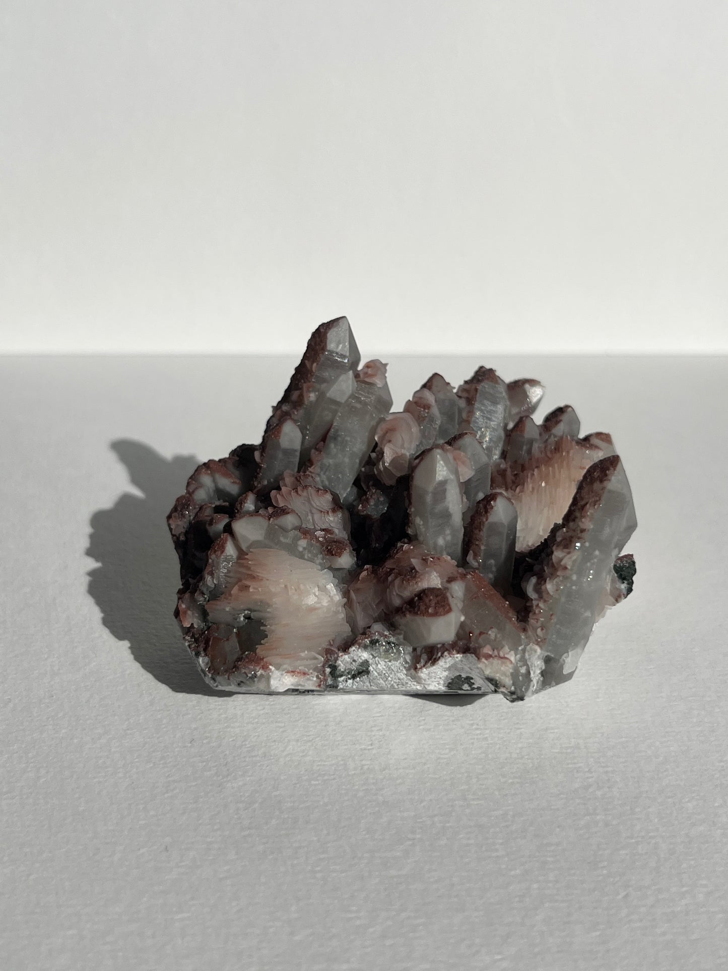 Pink Sakura Blossom Calcite on Quartz Specimen A