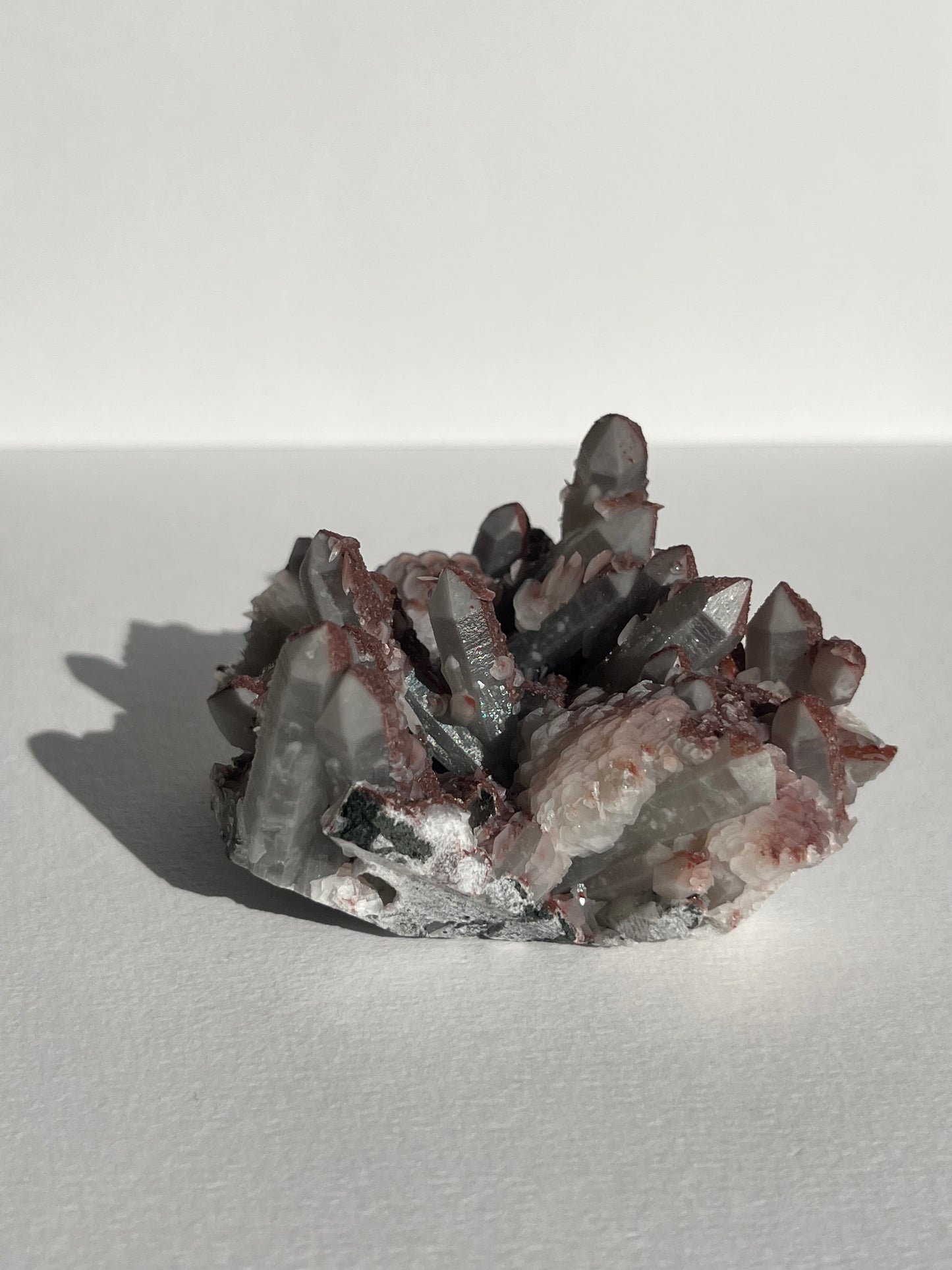 Pink Sakura Blossom Calcite on Quartz Specimen A