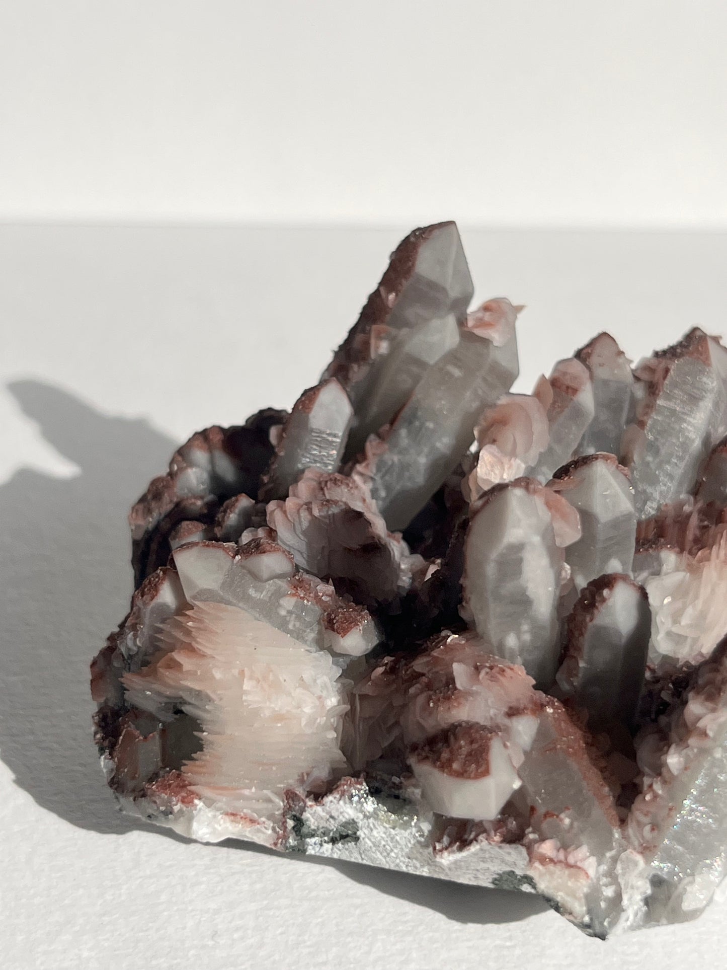 Pink Sakura Blossom Calcite on Quartz Specimen A