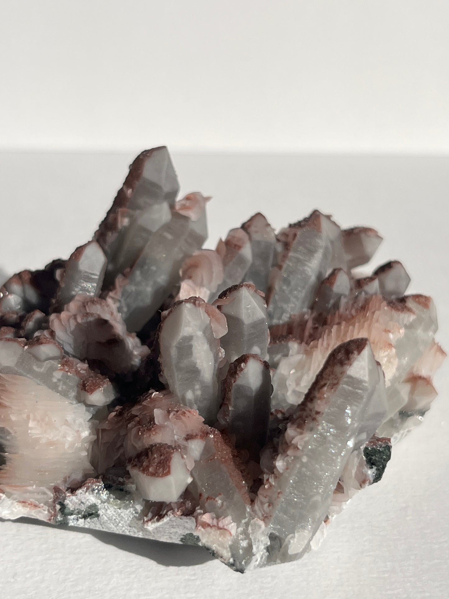 Pink Sakura Blossom Calcite on Quartz Specimen A