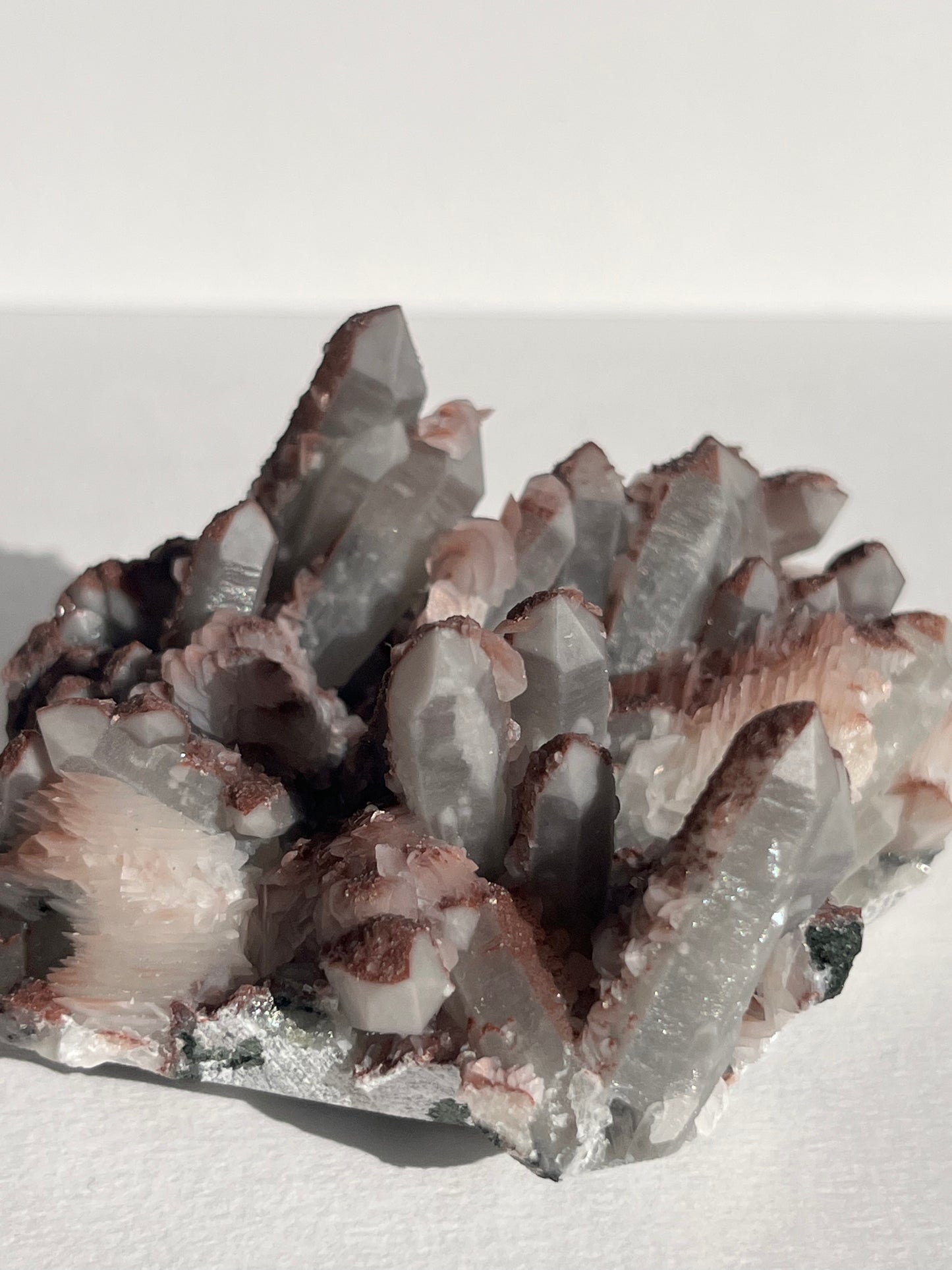 Pink Sakura Blossom Calcite on Quartz Specimen A