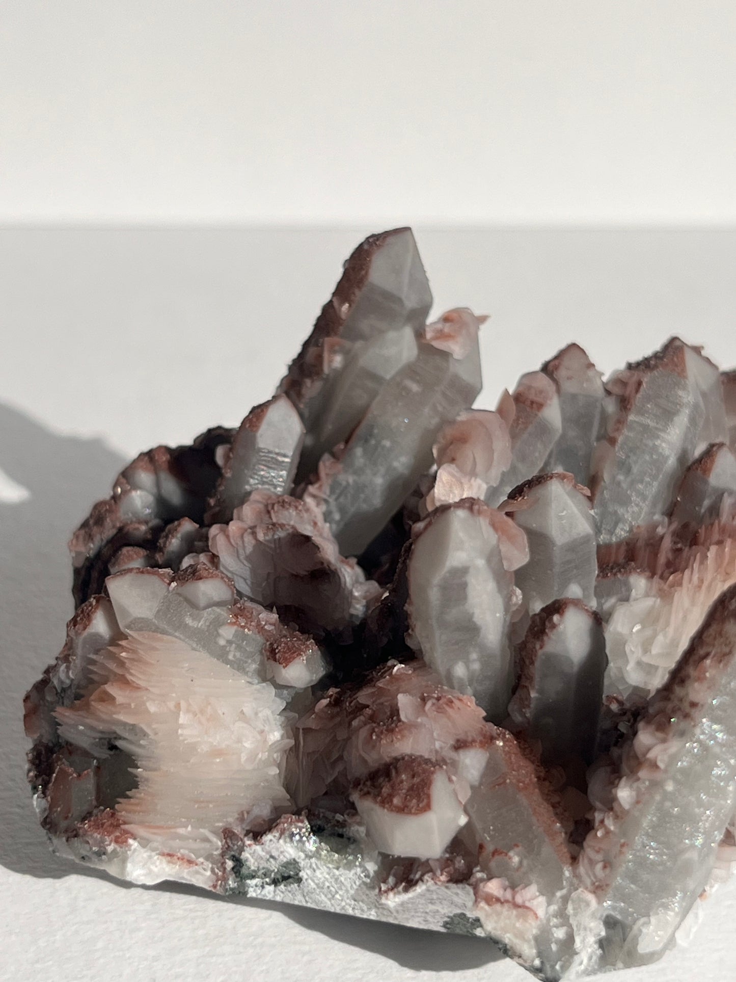 Pink Sakura Blossom Calcite on Quartz Specimen A