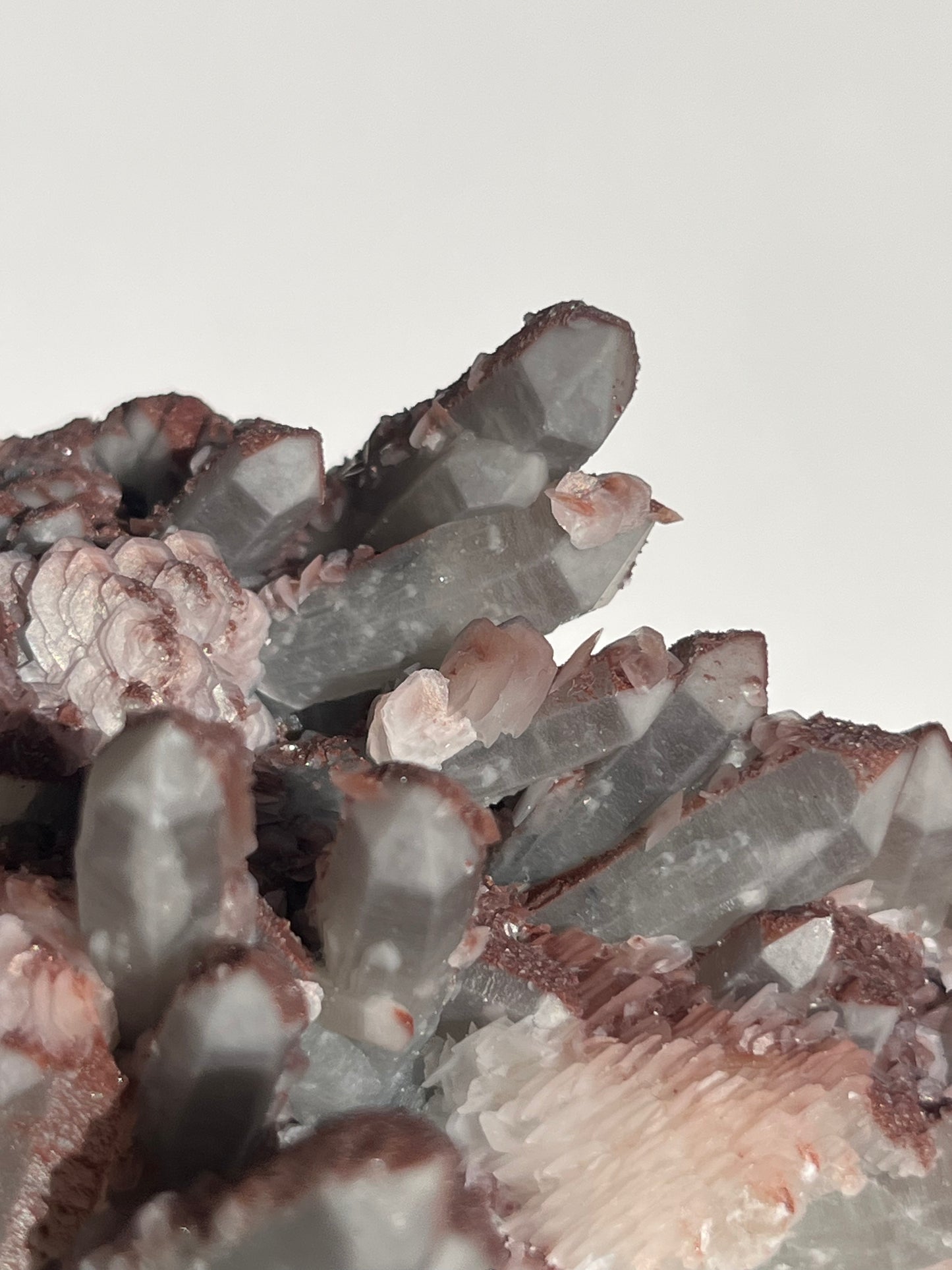 Pink Sakura Blossom Calcite on Quartz Specimen A