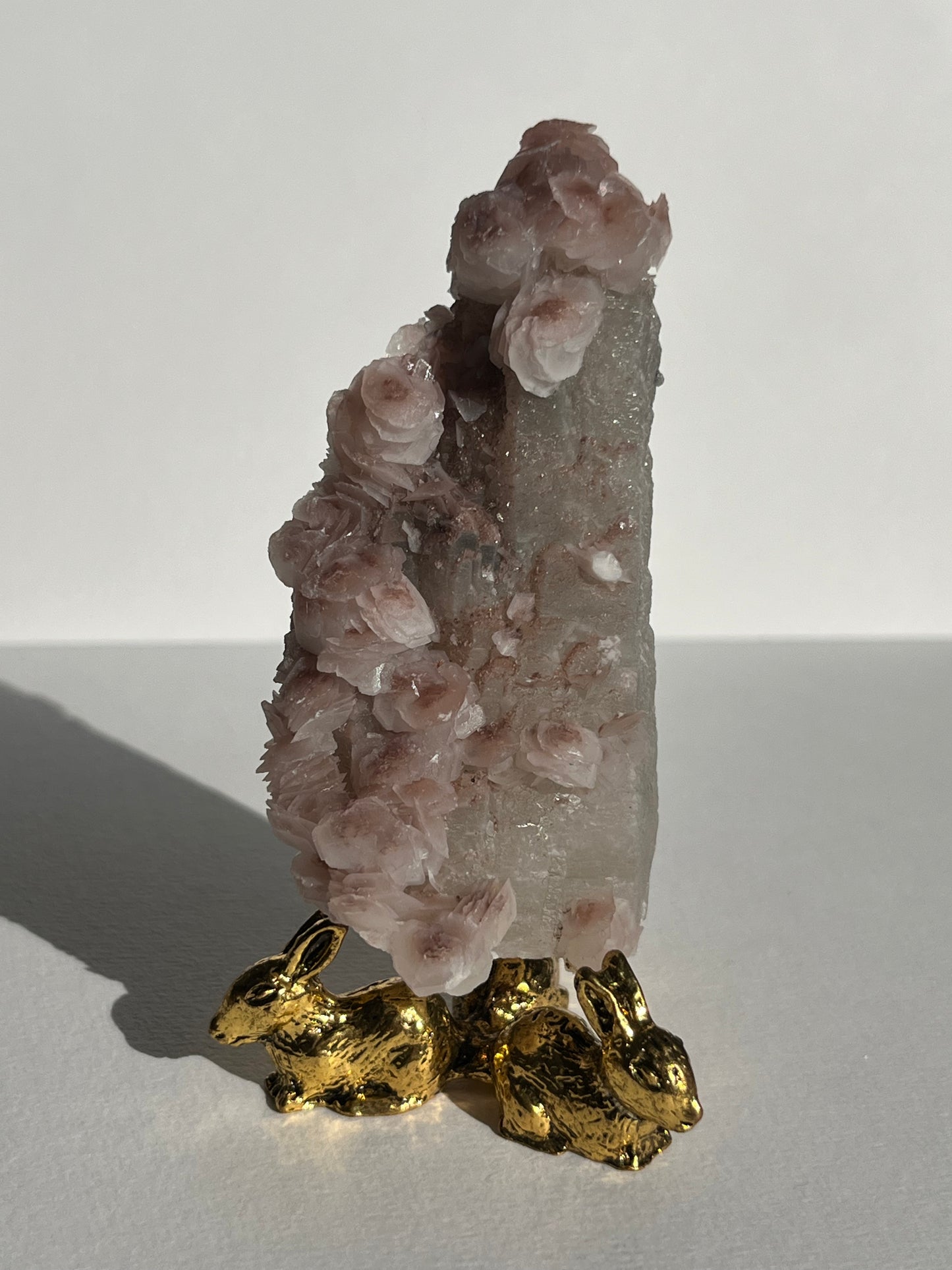 Pink Sakura Blossom Calcite on Quartz Specimen B